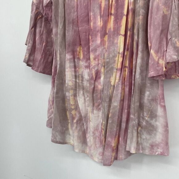 Hem & Thread Tie Dye‎ Bell Sleeve Swing Top Off Shoulder Mauve Pink M New - Picture 9 of 10